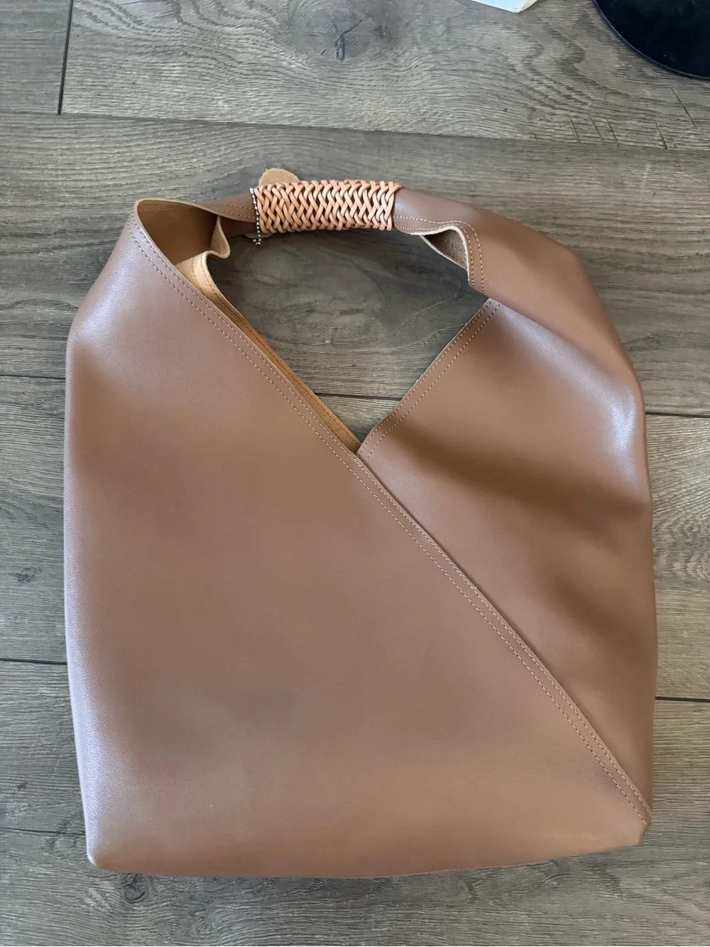 Brown faux Leather Braided-Handle Hobo Bag